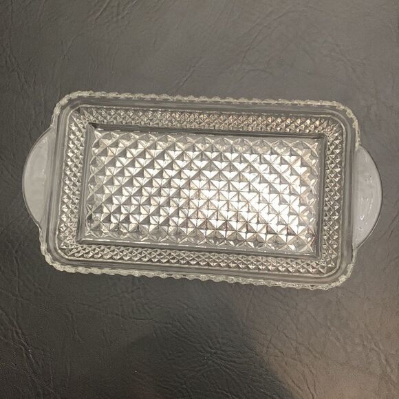 Diamond Cut Crystal Glass 10 X 5 Inches With Handles Bathroom Kitchen Bedside - Picture 5 of 5